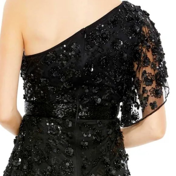 MAC DUGGAL 93687 ONE SHOULDER ASYMMETRICAL RUFFLE BLACK GOWN sz 8 - Picture 5 of 7